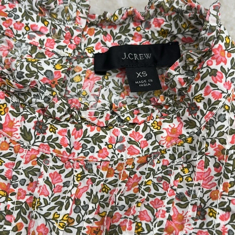 J Crew | Pintuck Cotton Poplin Top | Scattered Blooms (Pink & Green Floral) | XS